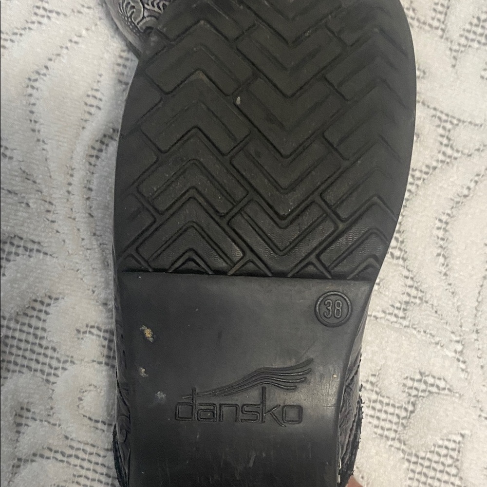 Black And Gray Patterned Dansko Clogs - image 2